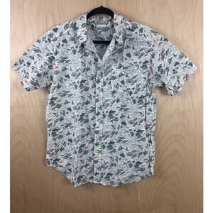 Columbia Boys M White Beach Print Short‎ Sleeve Button Down Shirt Regular Fit